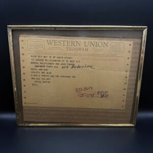 Vintage‎ 1867 Western Union Telegram Framed Poem Roses Are Red Ephemera 10x8